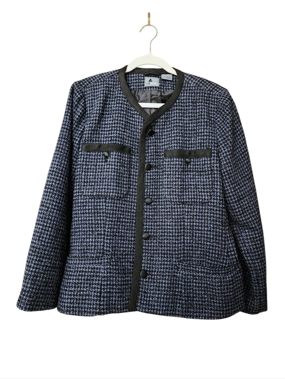 Vintage 90s Lizwear Liz Claiborne Wool Blend Tweed Houndstooth Jacket Blazer 12